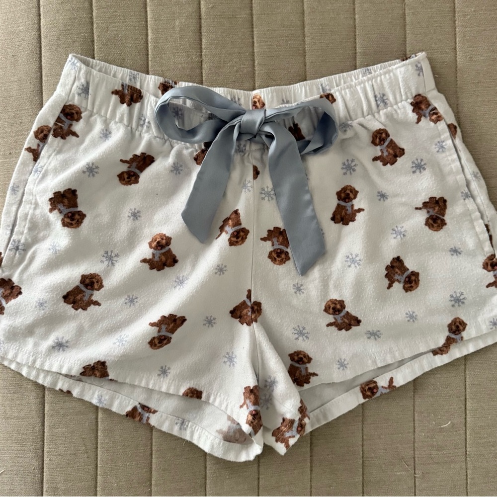 Hollister Pajama Shorts with Dog Print and Blue Bow